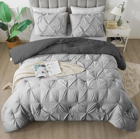 The White Moss Rosalie Reversible Pinch Pleat comforter with 2 pillow covers